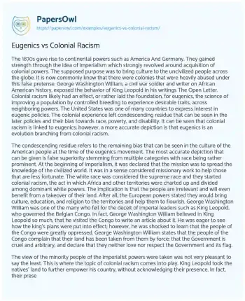 Essay on Eugenics Vs Colonial Racism