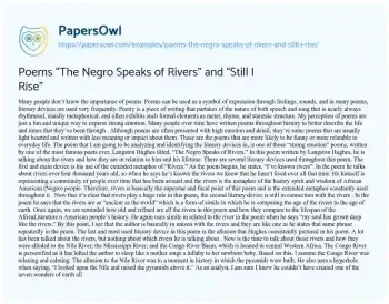 Essay on Poems “The Negro Speaks of Rivers” and “Still i Rise”