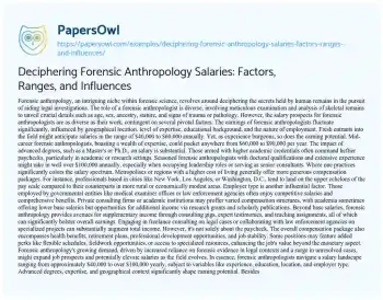 Essay on Deciphering Forensic Anthropology Salaries: Factors, Ranges, and Influences