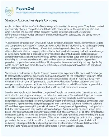 Essay on Strategy Approaches Apple Company