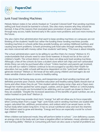 Essay on Junk Food Vending Machines