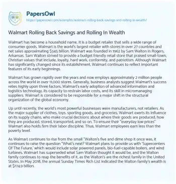 Essay on Walmart Rolling Back Savings and Rolling in Wealth