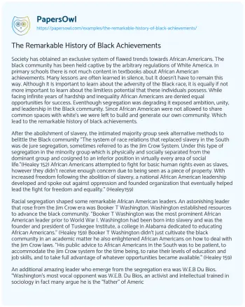 Essay on The Remarkable History of Black Achievements