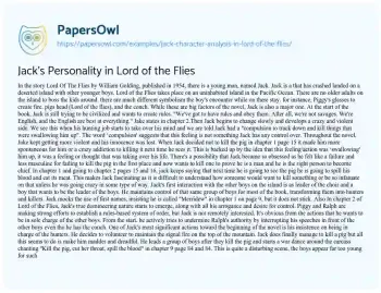 Essay on Jack’s Personality in Lord of the Flies