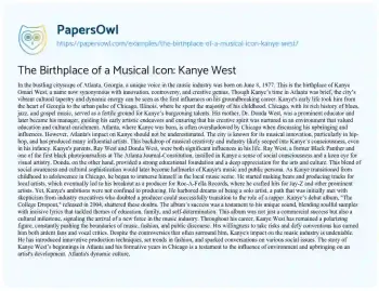 Essay on The Birthplace of a Musical Icon: Kanye West