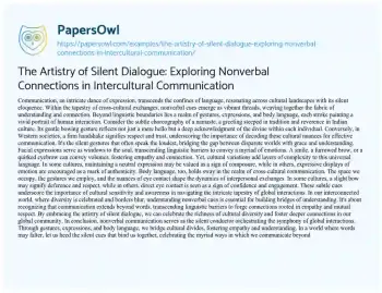 Essay on The Artistry of Silent Dialogue: Exploring Nonverbal Connections in Intercultural Communication