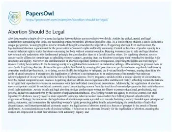 Essay on Abortion should be Legal