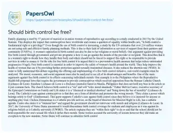 Essay on Should Birth Control be Free?