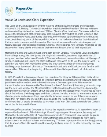 Essay on Value of Lewis and Clark Expedition