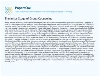 Essay on The Initial Stage of Group Counseling