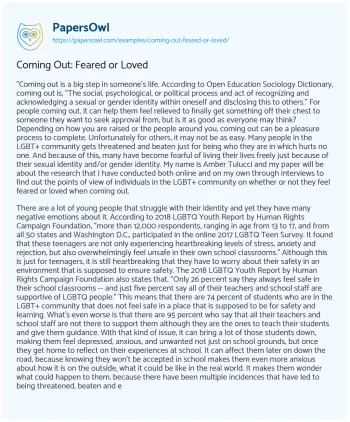 Essay on Coming Out: Feared or Loved