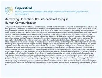 Essay on Unraveling Deception: the Intricacies of Lying in Human Communication