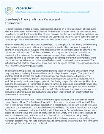 Essay on Sternberg’s Theory: Intimacy Passion and Commitment