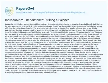 Essay on Individualism – Renaissance: Striking a Balance