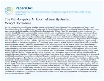 Essay on The Pax Mongolica: an Epoch of Serenity Amidst Mongol Dominance