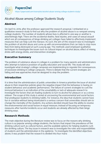 Essay on Alcohol Abuse Among College Students Study