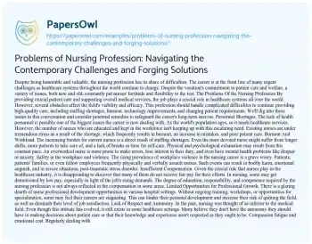 Essay on Problems of Nursing Profession: Navigating the Contemporary Challenges and Forging Solutions