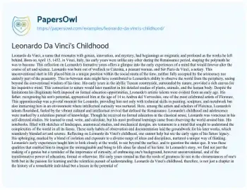 Essay on Leonardo Da Vinci’s Childhood