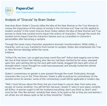 Essay on Analysis of “Dracula” by Bram Stoker