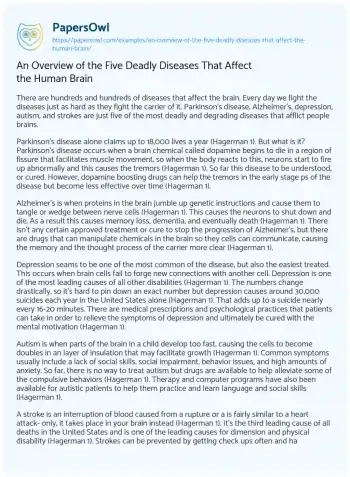 Essay on An Overview of the Five Deadly Diseases that Affect the Human Brain