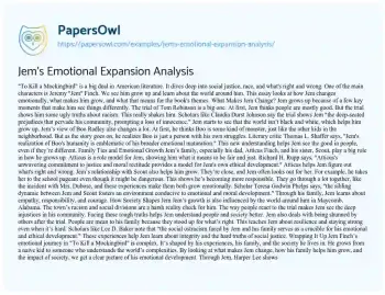 Essay on Jem’s Emotional Expansion Analysis