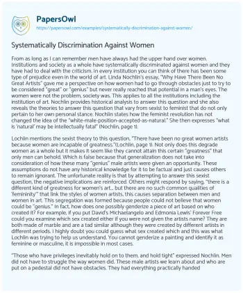 Essay on Systematically Discrimination against Women