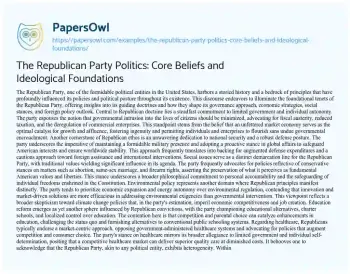 Essay on The Republican Party Politics: Core Beliefs and Ideological Foundations