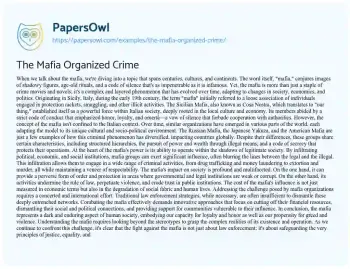 Essay on The Mafia Organized Crime