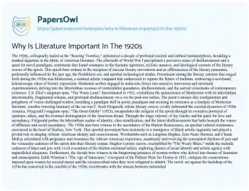 Essay on Why is Literature Important in the 1920s