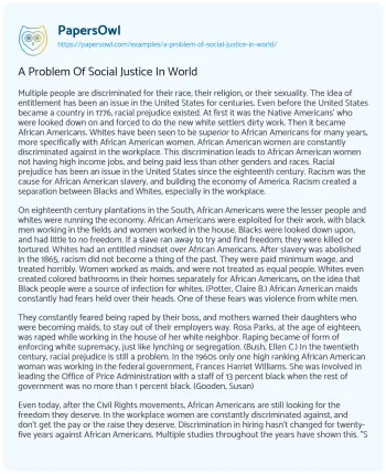 Essay on A Problem of Social Justice in World