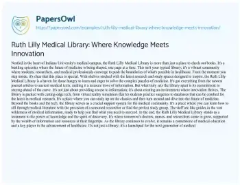 Essay on Ruth Lilly Medical Library: where Knowledge Meets Innovation