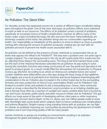 Essay on Air Pollution: the Silent Killer