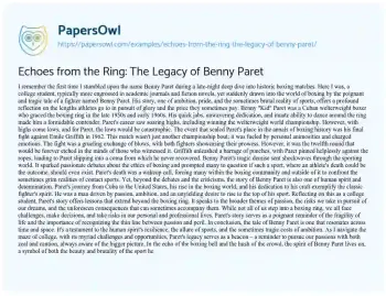 Essay on Echoes from the Ring: the Legacy of Benny Paret