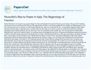 Essay on Mussolini’s Rise to Power in Italy: the Beginnings of Fascism