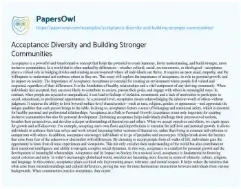 Essay on Acceptance: Diversity and Building Stronger Communities