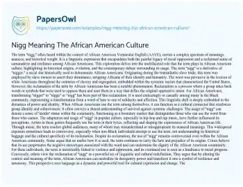 Essay on Nigg Meaning the African American Culture