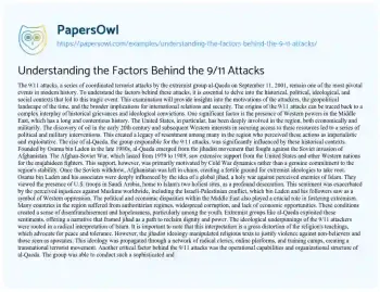 Essay on Understanding the Factors Behind the 9/11 Attacks