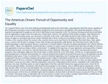 Essay on The American Dream: Pursuit of Opportunity and Equality