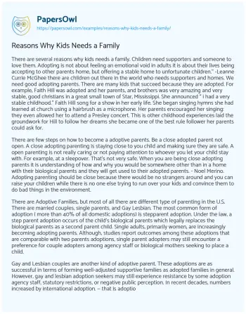 Essay on Reasons why Kids Needs a Family