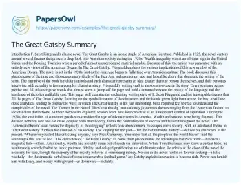 Essay on The Great Gatsby Summary