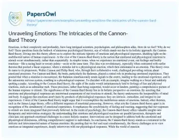 Essay on Unraveling Emotions: the Intricacies of the Cannon-Bard Theory