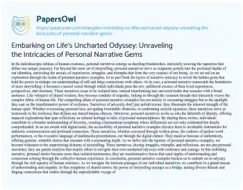 Essay on Embarking on Life’s Uncharted Odyssey: Unraveling the Intricacies of Personal Narrative Gems