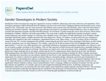 Essay on Gender Stereotypes in Modern Society