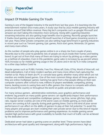 Essay on Impact of Mobile Gaming on Youth