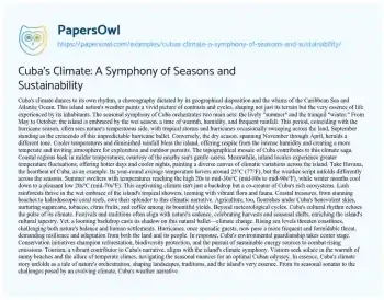 Essay on Cuba’s Climate: a Symphony of Seasons and Sustainability