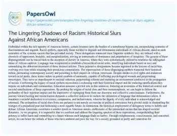 Essay on The Lingering Shadows of Racism: Historical Slurs against African Americans