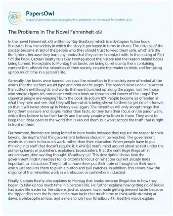 Essay on The Problems in the Novel Fahrenheit 451