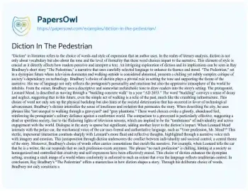 Essay on Diction in the Pedestrian