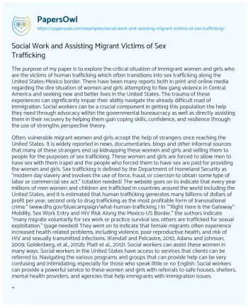 Essay on Social Work and Assisting Migrant Victims of Sex Trafficking