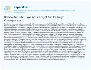 Essay on Romeo and Juliet: Love at First Sight and its Tragic Consequences